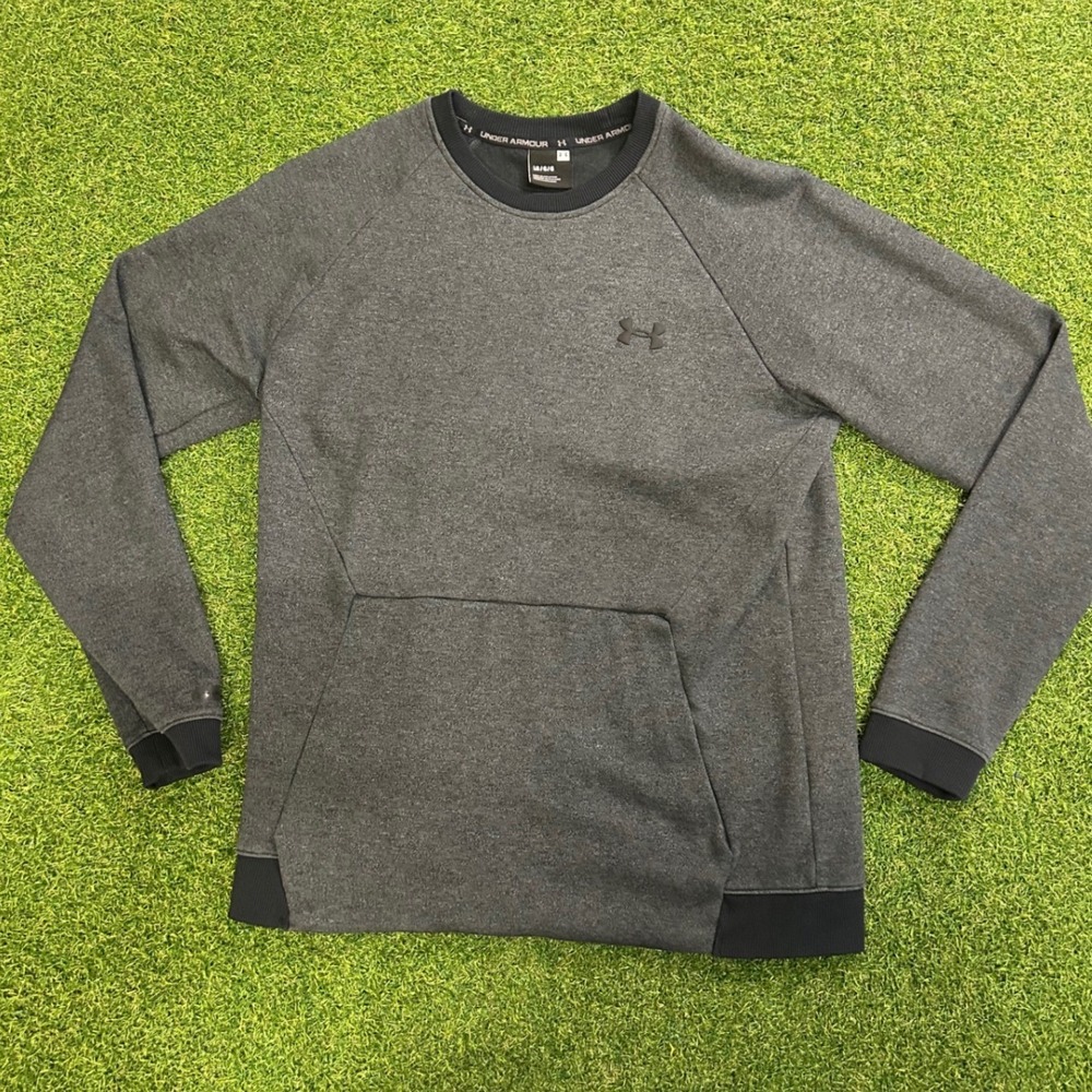 Under Armour Mens Charcoal Heather Grey Crew Neck Sweatshirt Large Pouch Pocket
